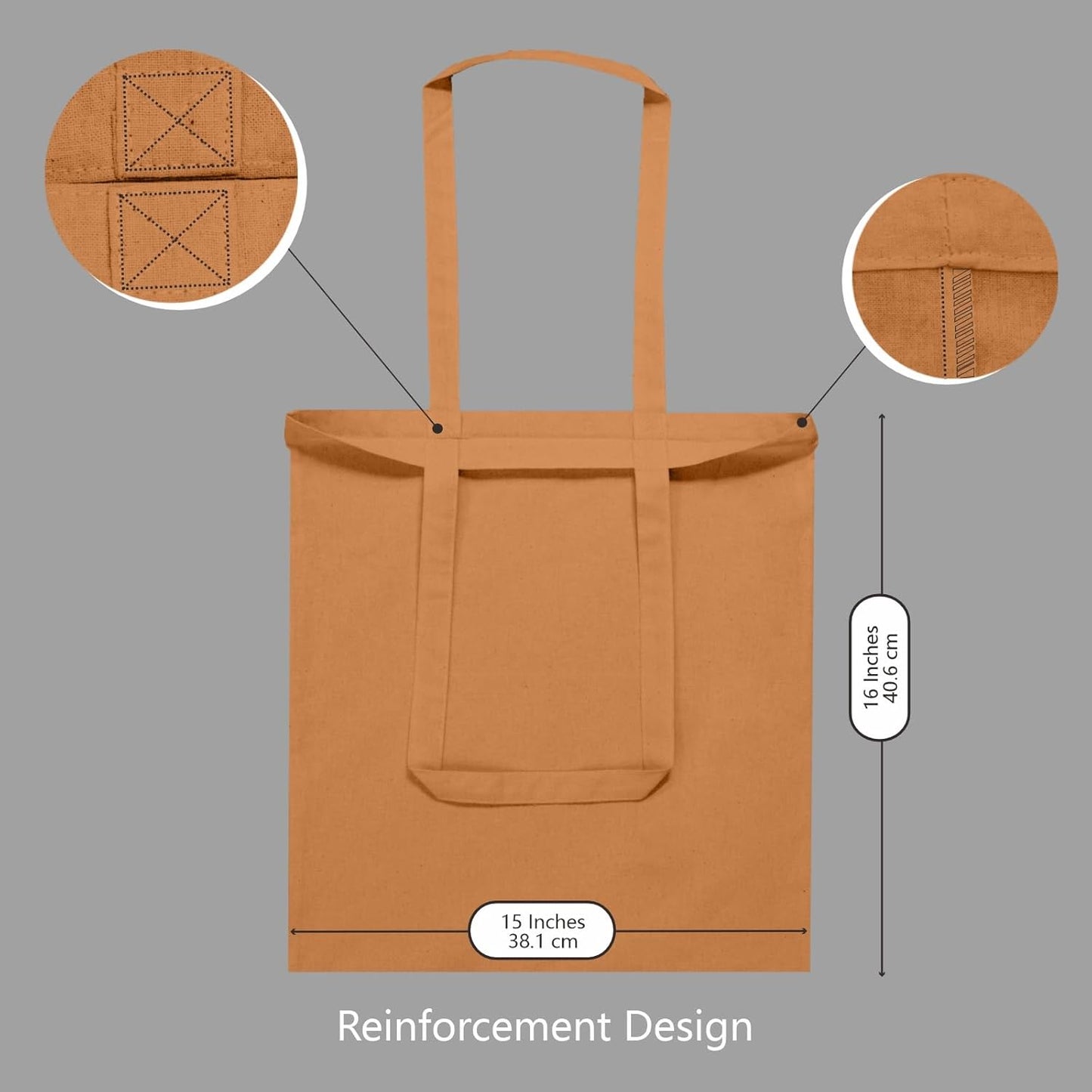 TOPDesign 12-Pack Khaki Cotton Tote Bags - Lightweight, Reusable Grocery Bags for DIY & Promotions