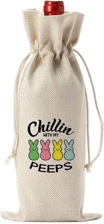 Funny Easter Wine Bag Easter Decorations Easter Holiday Gifts for Women Men Easter Wine Bag Gifts for Wine Lover Easter Party Decorations Chillin with My Peeps Wine Bottle Bag