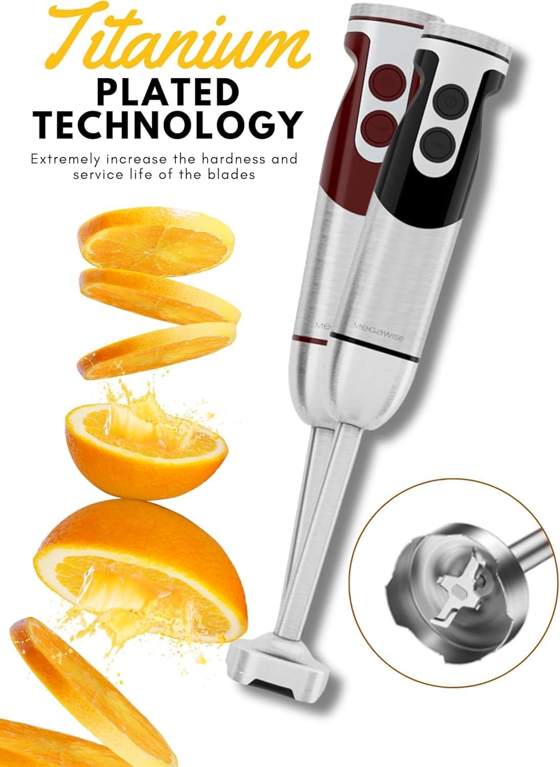 MegaWise Pro 5-in-1 Immersion Hand Blender - 400W Power, 12-Speed, Includes Chopper & Whisk | Black