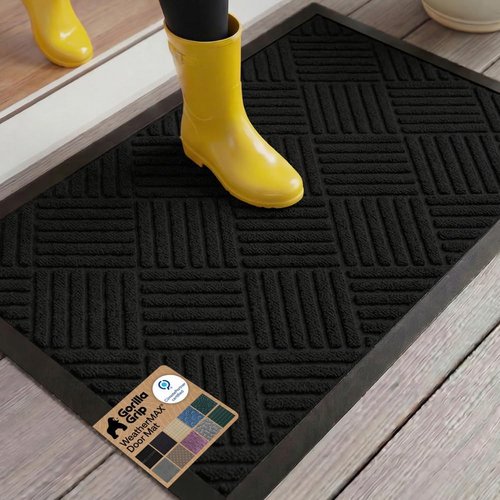 GORILLA GRIP Waterproof All-Season Doormat - Natural Rubber, Stain & Fade Resistant | 29x17, Black Diamond