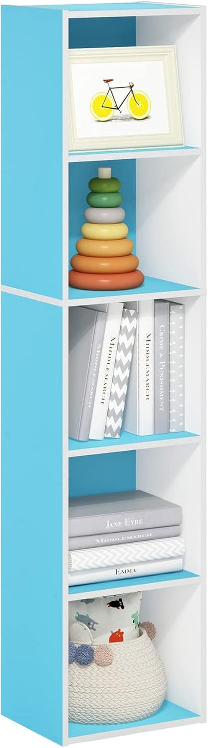Furinno PASIR 5-Tier Modern Bookshelf - Easy Assembly Open Shelves Bookcase | Light Blue/White