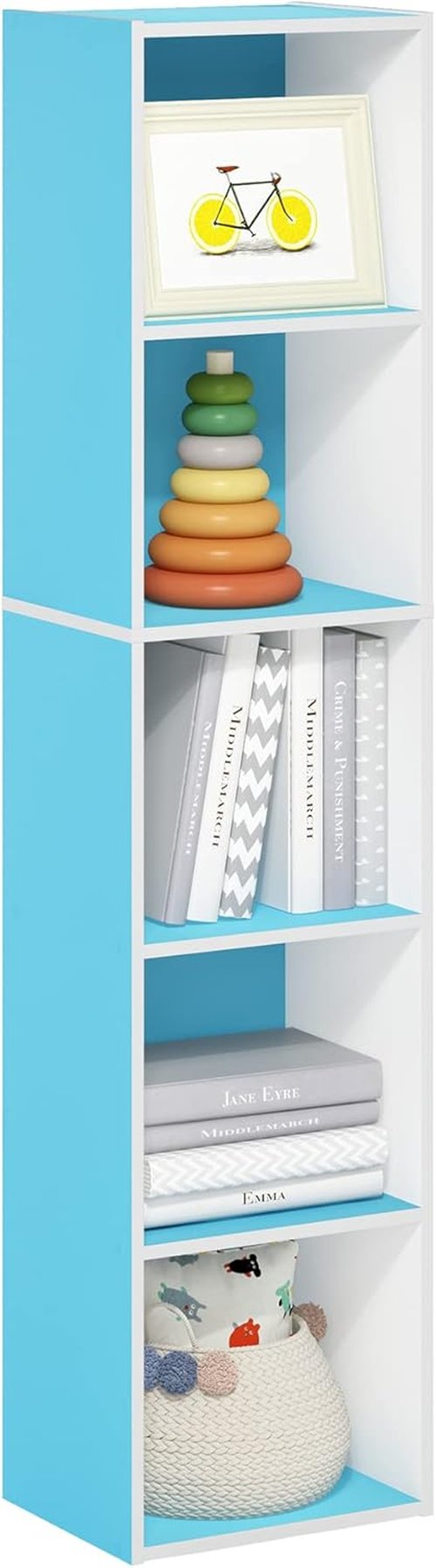 Furinno PASIR 5-Tier Modern Bookshelf - Easy Assembly Open Shelves Bookcase | Light Blue/White