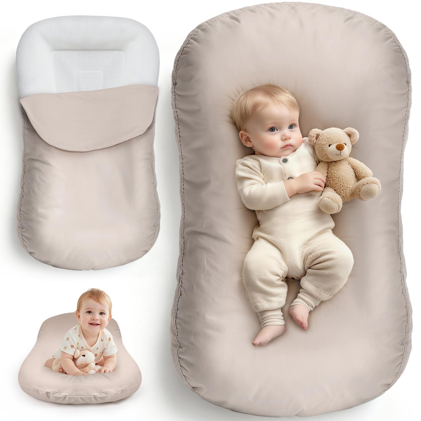 Skiennix Extra Large Baby Lounger - Pure Cotton Infant Nest with Thick Support & Removable Cover | Ideal for Play & Care