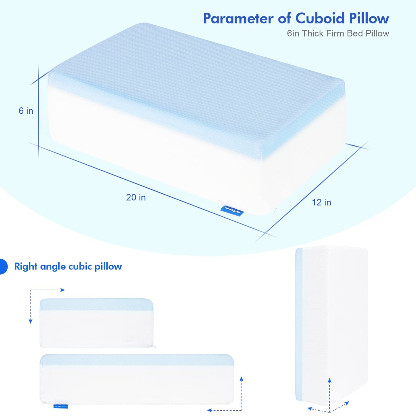 Memory Foam Cubic Pillow Side Sleeper Pillow for Neck and Shoulder Pain Relief | Supportive and Soft Cuboid Cervical Pillow for Side Sleeping | 2 in 1 Cooling Bed Pillow - 20''x12''x6'' Thick