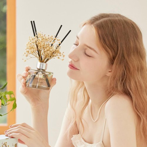 COCODOR Flower Reed Diffuser Set / 6.7oz / Clean Linen/Scent Diffuser with Sticks Home Fragrance Reed Diffuser for Bathroom Shelf Decor