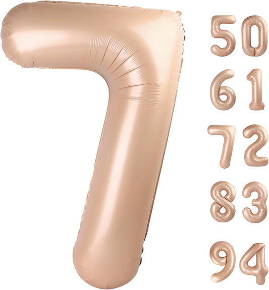 Balloon 7 - Light Brown 40 Inch Number Balloon | Beige Birthday Decoration for Kids & Adults