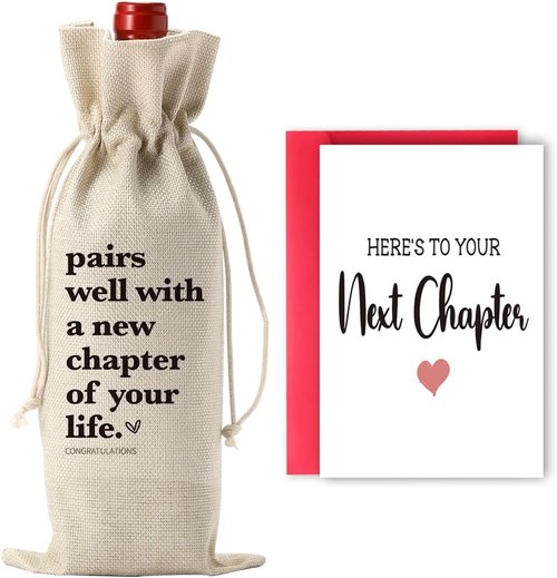 Funny New Chapter Wine Bag Card Set Coworker Leaving Gifts for Women Men Farewell Gifts for Coworkers Goodbye gifts for Friends Retirement Going Away Card for Coworker
