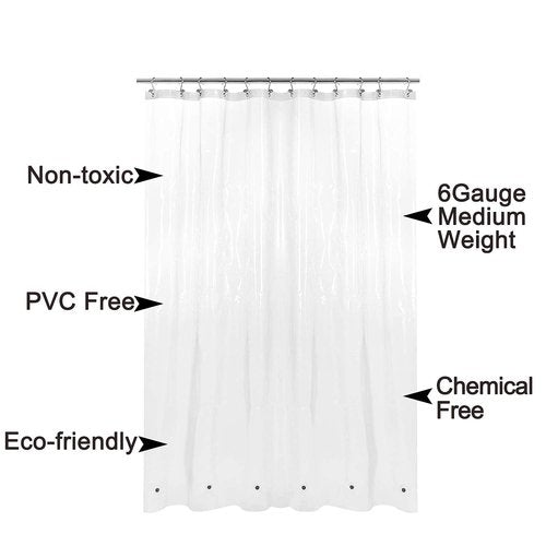 Barossa Design Extra Long Shower Curtain or Liner 72x80-6 Magnets on Bottom, PEVA, Waterproof, PVC Free, Metal Grommets - 72 x 80 Inches, Clear
