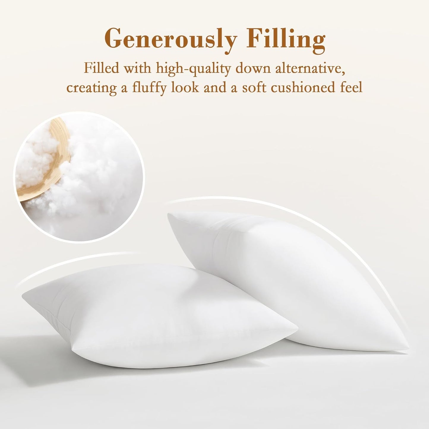 Puredown® Pillow Inserts - Fluffy Plush Down Alternative Square Sham Stuffers | Set of 2, 18x18 Inches