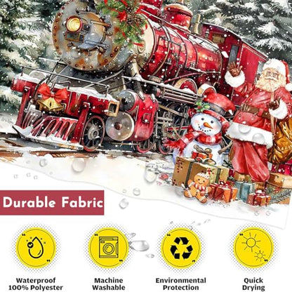 Christmas Shower Curtain Santa Train Snowman Winter Bath Decor 72x72 Inch - White Variation