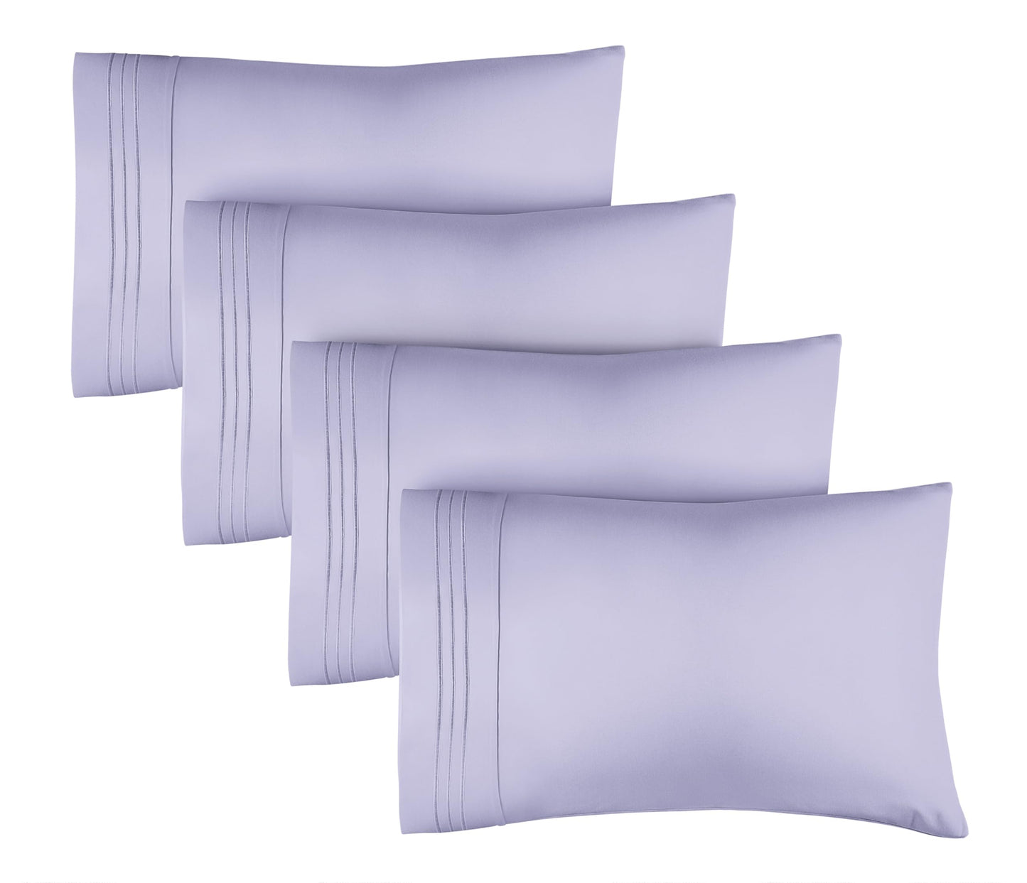 Queen Pillow Cases Set of 4 - Ultra Soft Hotel Quality Pillowcase Covers - Comfy, Cozy & Wrinkle Free - Shrinkage, Stain & Fade Resistant - Machine Washable Pillow Protectors - 4 Piece Set - Lavender