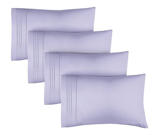 Queen Pillow Cases Set of 4 - Ultra Soft Hotel Quality Pillowcase Covers - Comfy, Cozy & Wrinkle Free - Shrinkage, Stain & Fade Resistant - Machine Washable Pillow Protectors - 4 Piece Set - Lavender