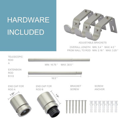 Byondeth Curtain Rods for Windows 16 to 120 Inches Adjustable Length 1 Inch Diameter Window Curtain Rod with Aluminium End Cap, Brushed Nickel
