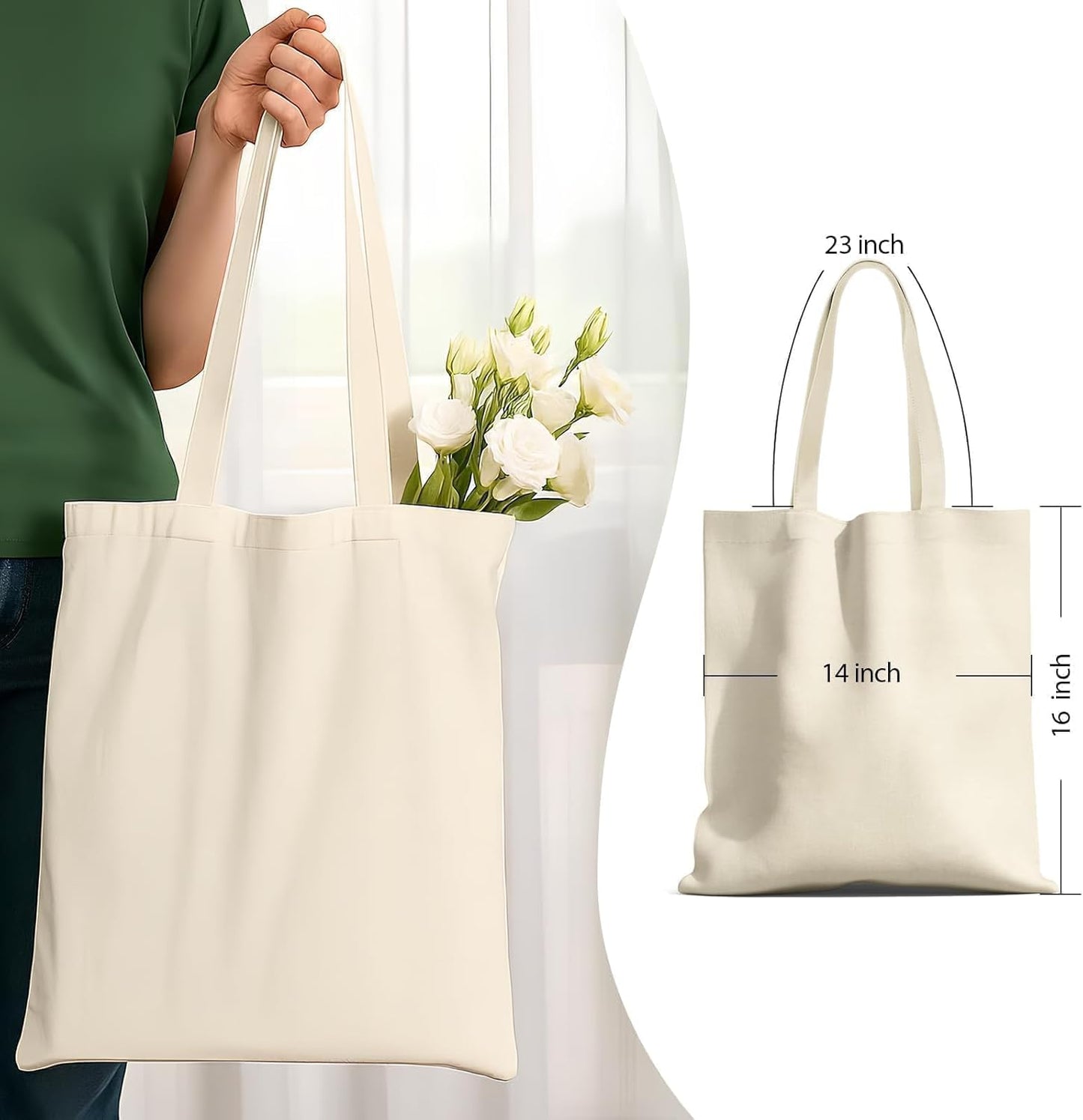 MOLOVA Premium Canvas Reusable Tote Bags - Eco-Friendly Gift Bags for Work & Shopping | 1-200 Pack Available