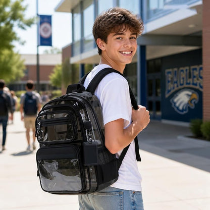 Heavy-Duty Clear Backpack for School, Semi Black - Transparent Bookbag for Students & Events