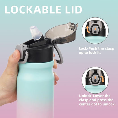 Skiennix Insulated Water Bottle - 18 oz Stainless Steel Flask with Straw & Carry Loop - Leak-Proof, Gum