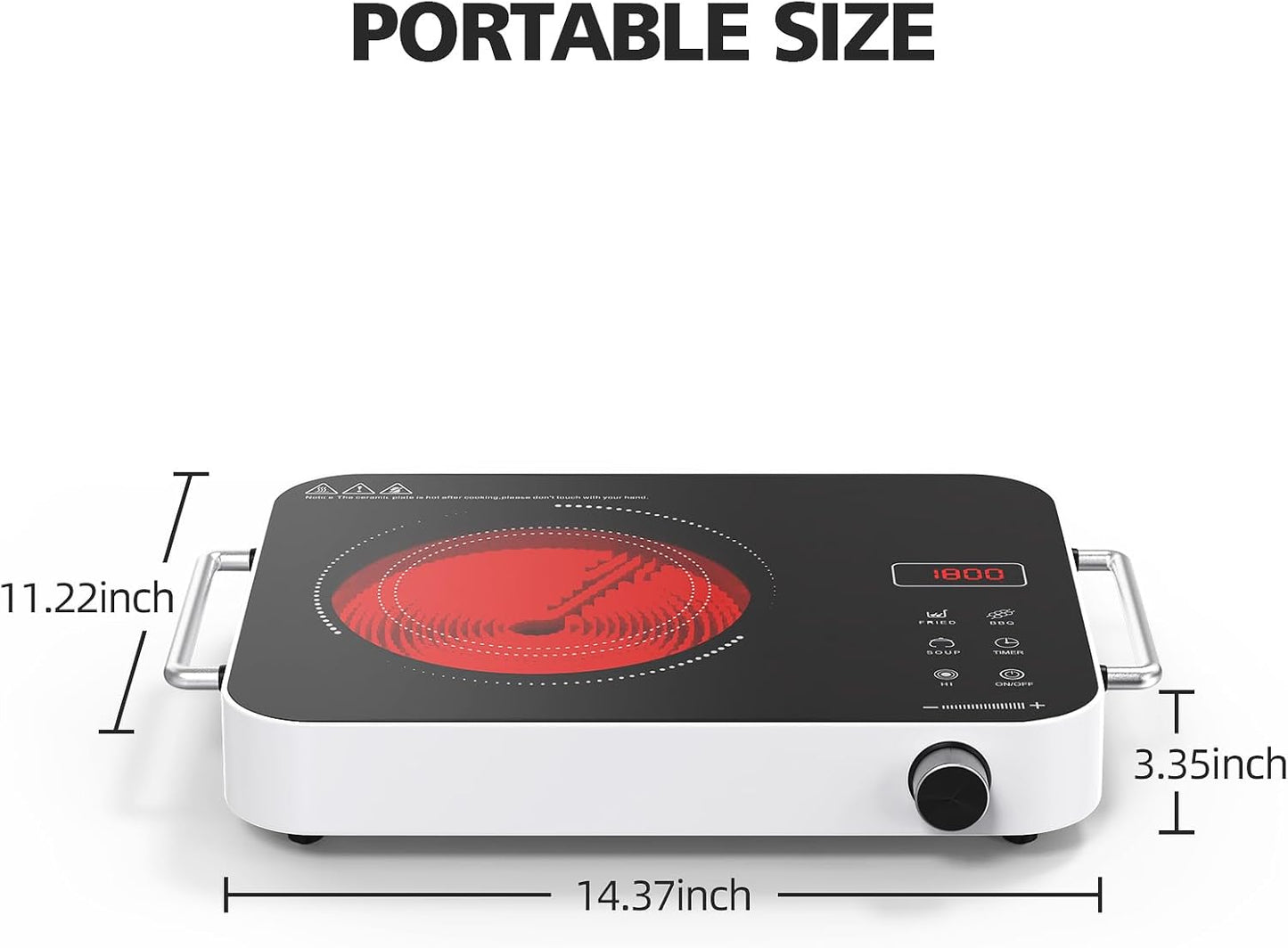 Nafewin Electric Cooktop - 1800W Portable Infrared Hot Plate with 4-Hour Timer | Single Burner Countertop