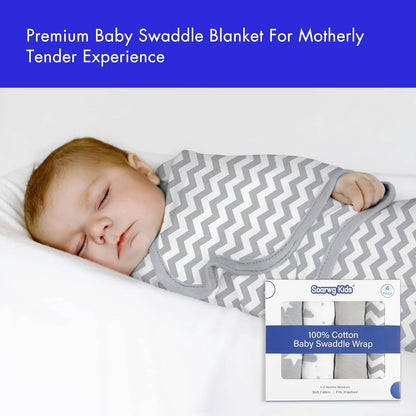 Skiennix Organic Baby Swaddle Sleep Sacks - 4-Pack Adjustable Wraps for Newborns, 100% Cotton, Soft & Snug, 0-3 Months
