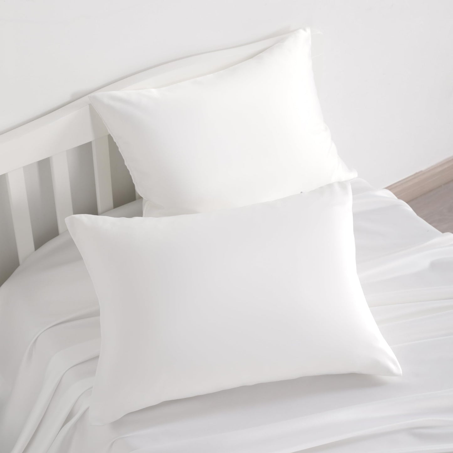 NTBAY Zippered Silk Satin Toddler Pillowcases - 2 Pack Hidden Zipper 13x18 Pillowcases - Luxury and Silky Baby Travel Pillow Covers, White