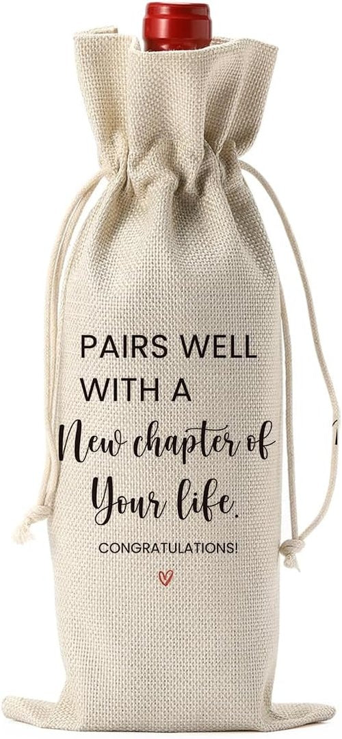 BQXS Going Leaving Moving Away Farewell Retirement Gifts for Friends Coworkers Women, New Jop Beginning Business Owner Gifts Wine Bag, Pairs Well With A New Chapter Wine Bag