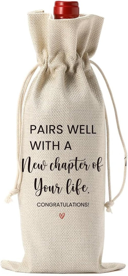 BQXS Going Leaving Moving Away Farewell Retirement Gifts for Friends Coworkers Women, New Jop Beginning Business Owner Gifts Wine Bag, Pairs Well With A New Chapter Wine Bag