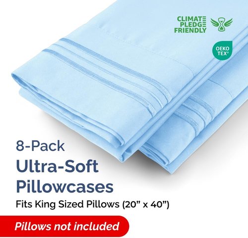 King Pillow Cases by Ultra Soft | Hotel Quality, Wrinkle-Free & Fade Resistant - 8 Piece Set in Light Blue