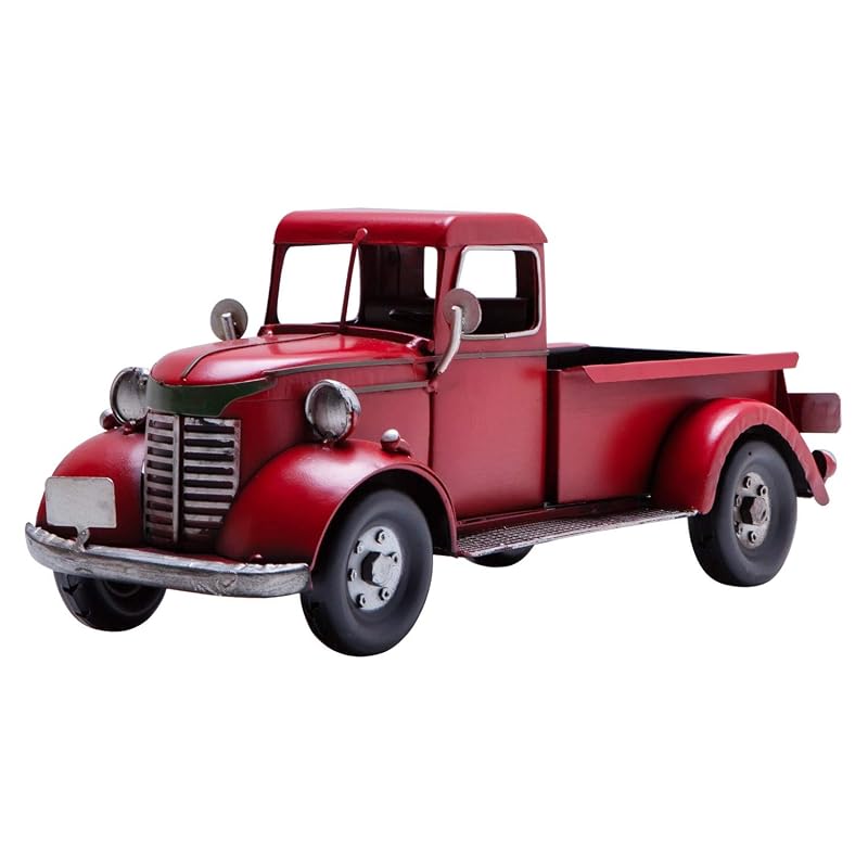 12'' Iron Red Classic Truck Figurine - Desk Decor, Wine Holder & Christmas Centerpiece (Variation: Red+12'')