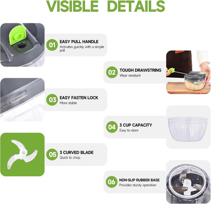 Skiennix Manual Food Processor - Portable Vegetable Chopper & Garlic Mincer | 500ml Gray-Green