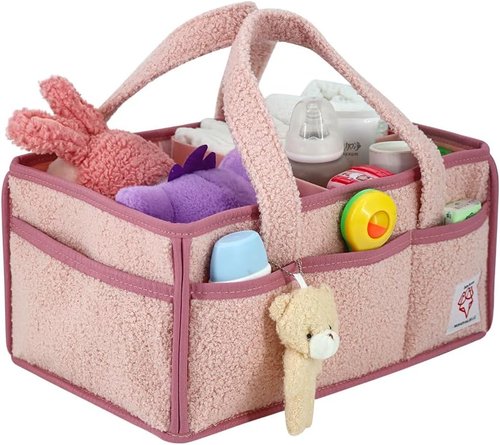Diaper Caddy Organizer by [Brand Name] - Portable Nursery Storage Basket for Wipes, Diapers & Toys - Large Felt Bin