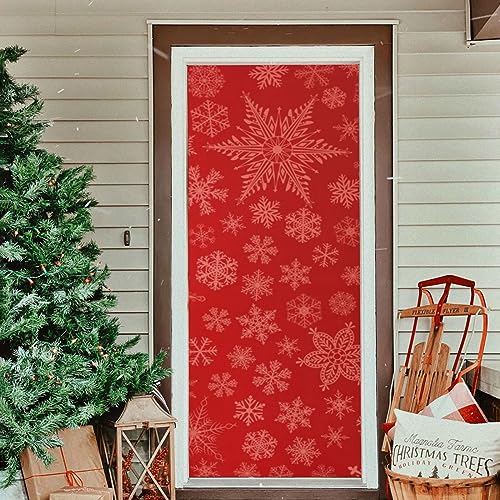 Christmas Red Snowflake Door Cover - Washable High Elastic Fabric, 40x102 Inch - Festive Home Decor