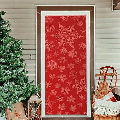Christmas Red Snowflake Door Cover - Washable High Elastic Fabric, 40x102 Inch - Festive Home Decor