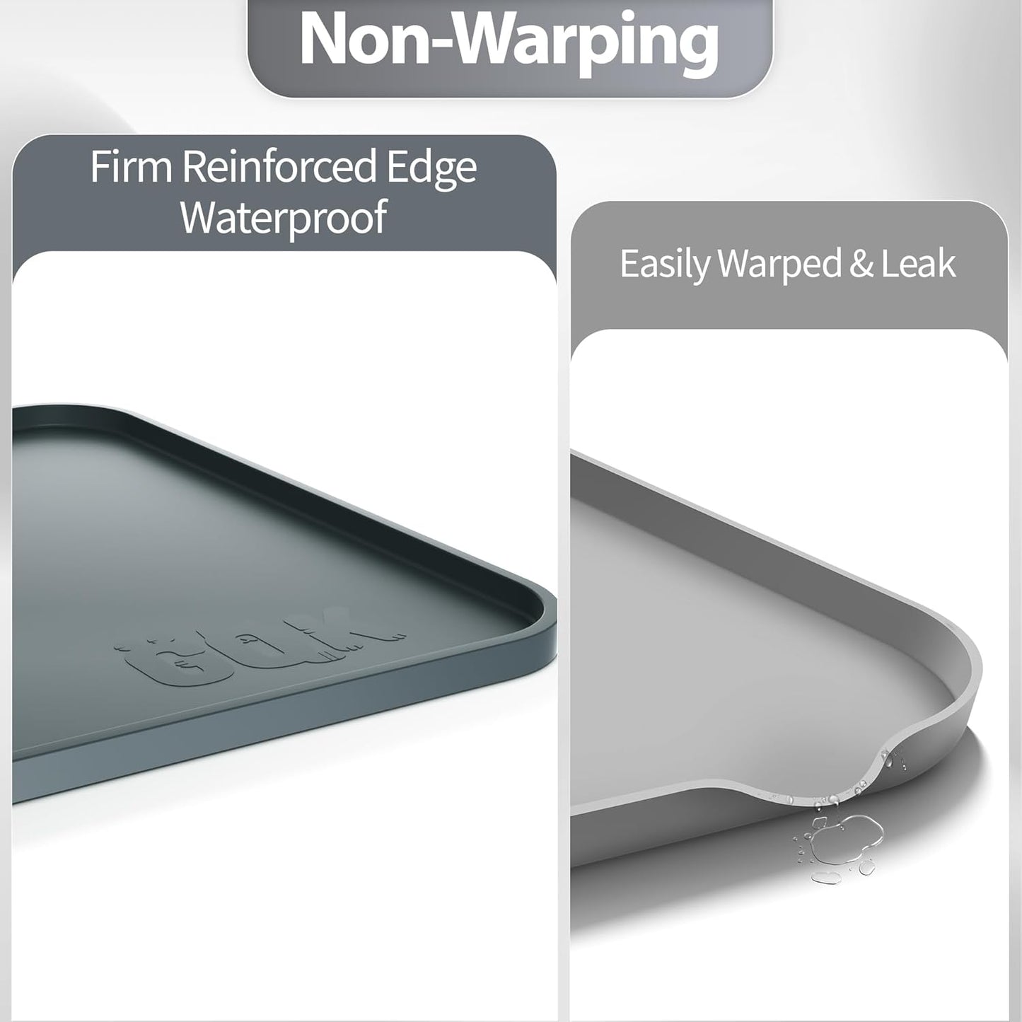 Silicone Dog Food Mat - Waterproof Anti-Slip Feeding Mat with Raised Edge | 24" x 16" Gray