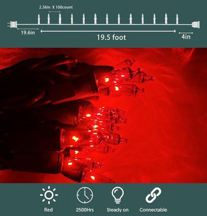 HISHINY Christmas Lights - 100 Count Red String Lights for Indoor/Outdoor Decorations | UL Certified, 21 Feet