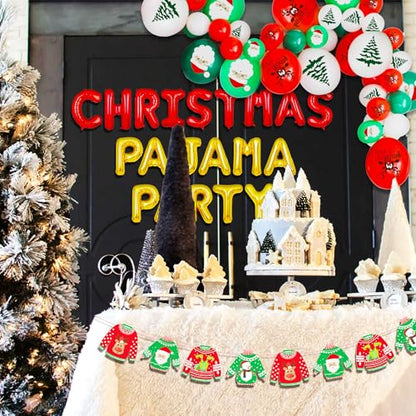 Christmas Pajama Party Decorations Set with Banner & Balloons - Ugly Sweater Theme