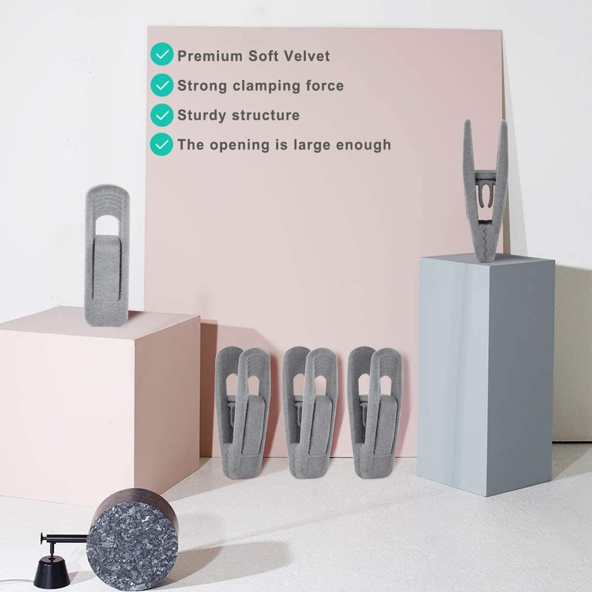 TOFIIGREM Grey Velvet Clips - 20 PCS Non-Slip Clips for Slim Velvet Hangers | Ideal for Pants and Clothes