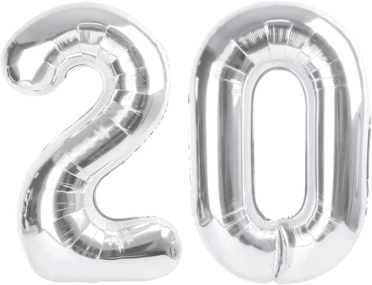 Number 20 Balloon - Silver 40 Inch Foil Balloon for Happy 20th Birthday & Special Events