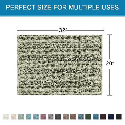 H.VERSAILTEX Bath Mats for Bathroom Non Slip Thick Chenille Striped Bath Rug Absorbent Fluffy Soft Shaggy Rugs Washable Dry Fast Plush Mats for Indoor, Bath Room, Tub - 20" x 32", Eucalyptus Green