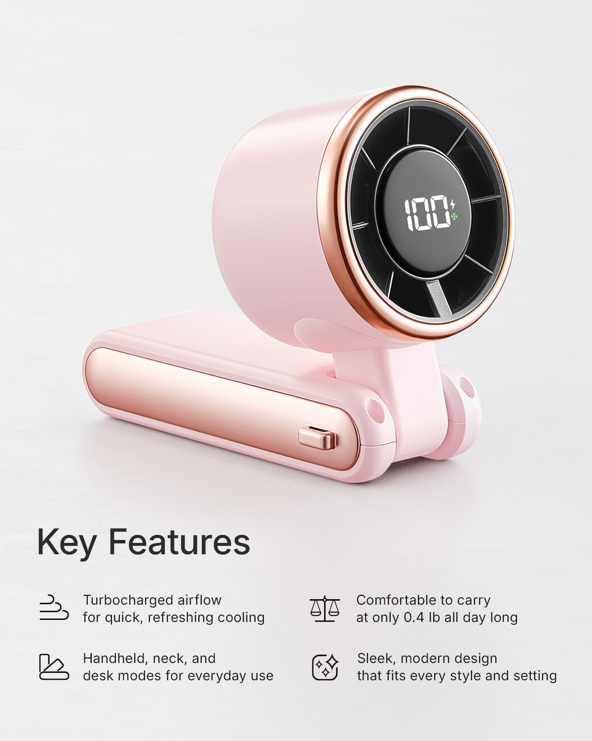 Skiennix Portable Handheld Turbo Fan - 5-Speed Rechargeable Mini Personal Fan | 4000mAh Battery, Pink