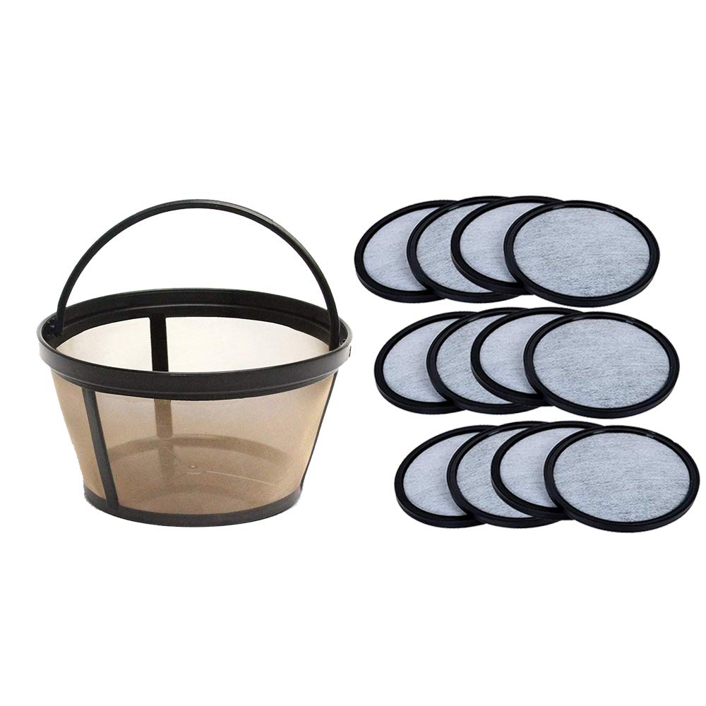 Premium Replacement Charcoal Water Filter Disks for Mr. Coffee Machines 12 Pack + Reusable Basket Coffee Filter fits Mr. Coffee