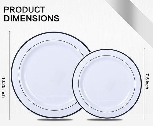 M MCIRCO Silver Dinnerware Set - 175 Pieces with Silver Rim Plates, Cups & Napkins for 25 Guests