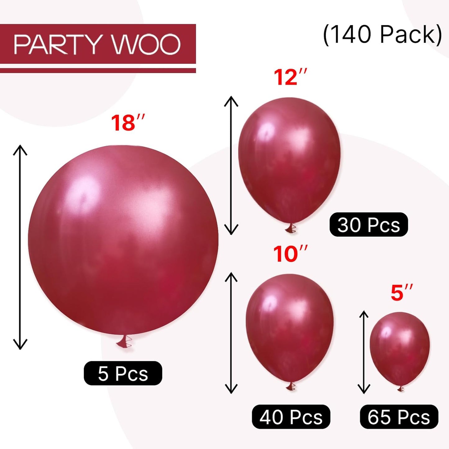 PartyWoo Pearl Burgundy Balloons - 140-Piece Dark Red Balloon Arch Kit for Weddings & Parties
