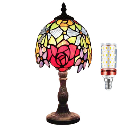 Vesbiela Stained Glass Lamp 8'', Red Flower Tiffany Table Lamp for Bedroom Study Office Home Tiffany Style Table Lamp