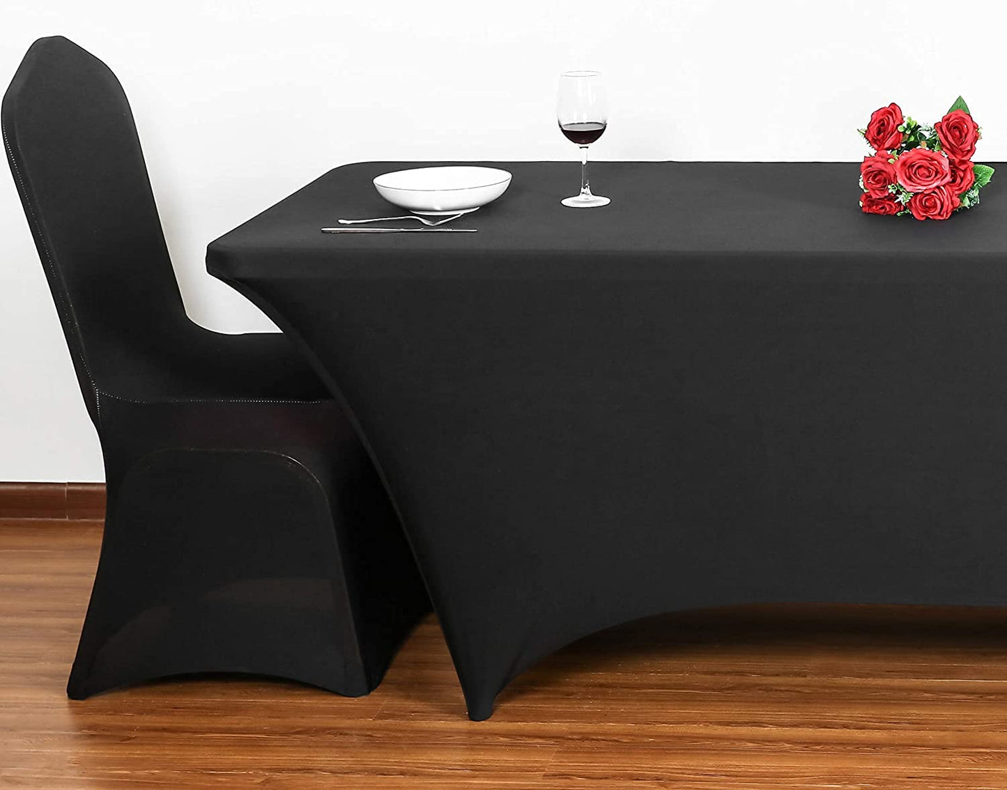 Obstal 4ft Stretch Spandex Table Cover for Standard Folding Tables - 2 Pack Universal Rectangular Fitted Tablecloth Protector for Wedding, Banquet and Party, Black