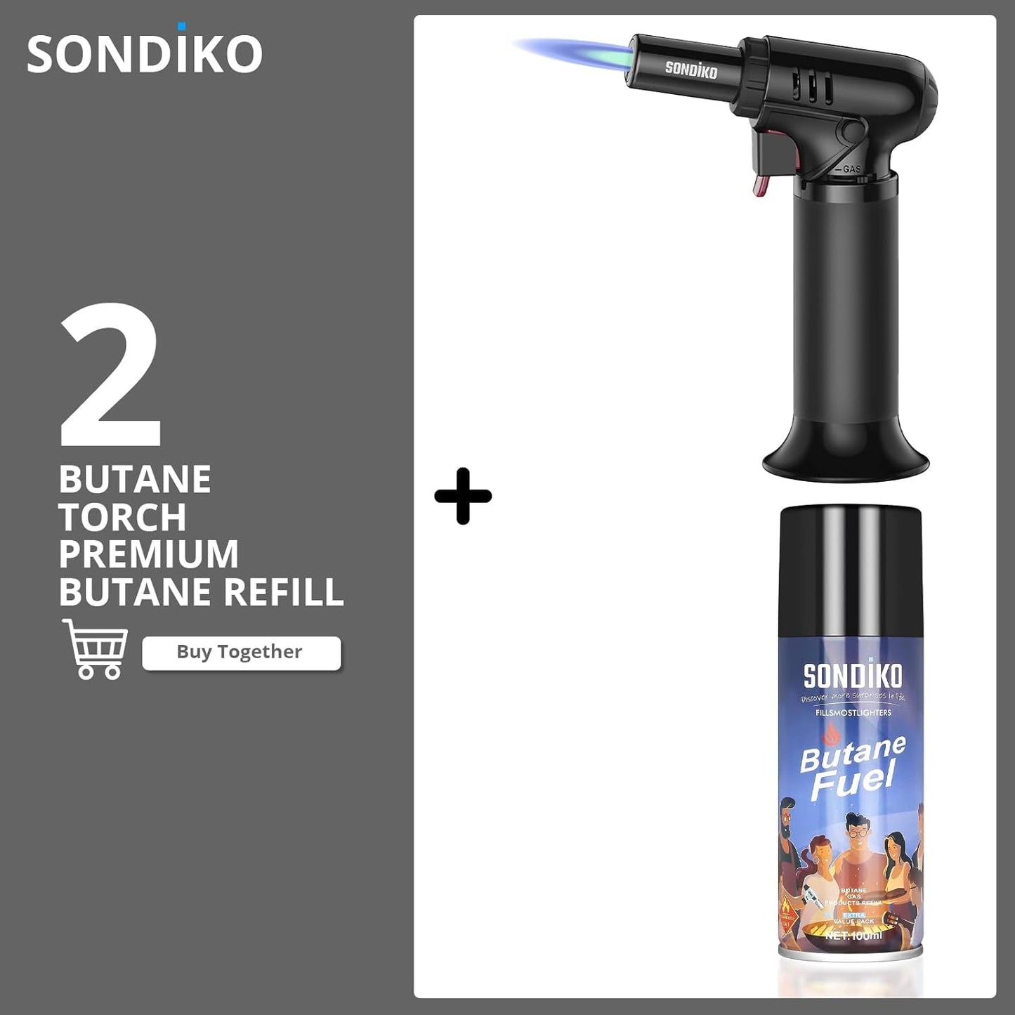 Sondiko Kitchen Torch - Premium Butane Torch Kit with Fuel Refill | Ideal for Cooking & Baking