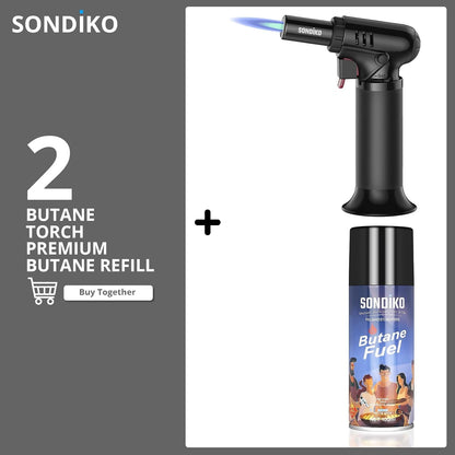Sondiko Kitchen Torch - Premium Butane Torch Kit with Fuel Refill | Ideal for Cooking & Baking