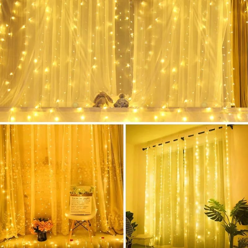 Skiennix 300 LED Warm White Fairy Curtain Lights - USB Plug-In String Lights with Remote Control | 8 Modes for Indoor/Outdoor Use