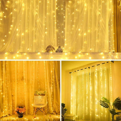 Skiennix 300 LED Warm White Fairy Curtain Lights - USB Plug-In String Lights with Remote Control | 8 Modes for Indoor/Outdoor Use