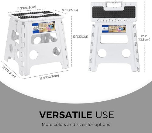 ACKO Folding Step Stool - 13" Heavy Duty Design for Adults & Kids | Versatile White Kitchen & Garden Use