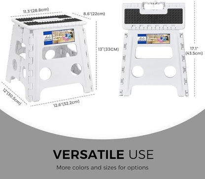 ACKO Folding Step Stool - 13" Heavy Duty Design for Adults & Kids | Versatile White Kitchen & Garden Use