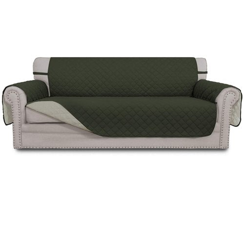 Easy-Going Reversible Couch Cover for 3 Cushion Couch Sofa Cover for Dogs Water Resistant Furniture Protector Cover with Foam Sticks Elastic Straps for Pet Cat (Sofa, Army Green/Beige)
